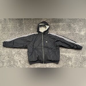 Adidas Coat Men’s Size 2XL Vintage Y2K Reversible Puffer Hooded Black Gray